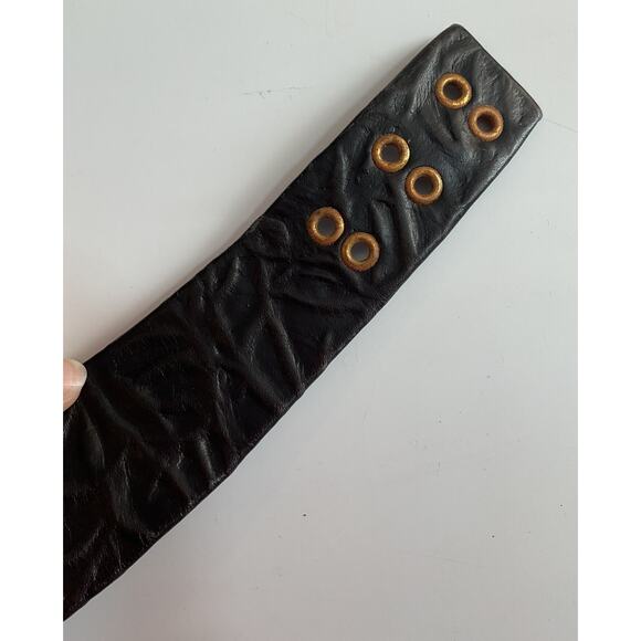 80s Nina Arjani Medium Leatherock Belt Artisan Black Gold Statement Belt Leather - Picture 3 of 8